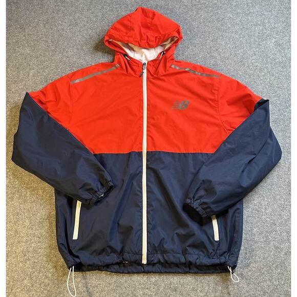 New Balance Hoode Jacket Red Blue Drawtring Waist SZ L - Picture 1 of 13
